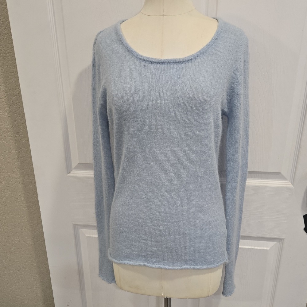 Brandy Melville Light Blue Long Sleeve Scoop Neck Fuzzy Knit Rolled Hem Sweater‎